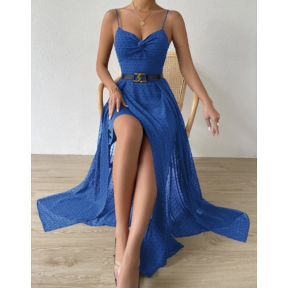 Luxe Swiss dot front tie backless wrap cami maxi dress - Picture 4 of 16